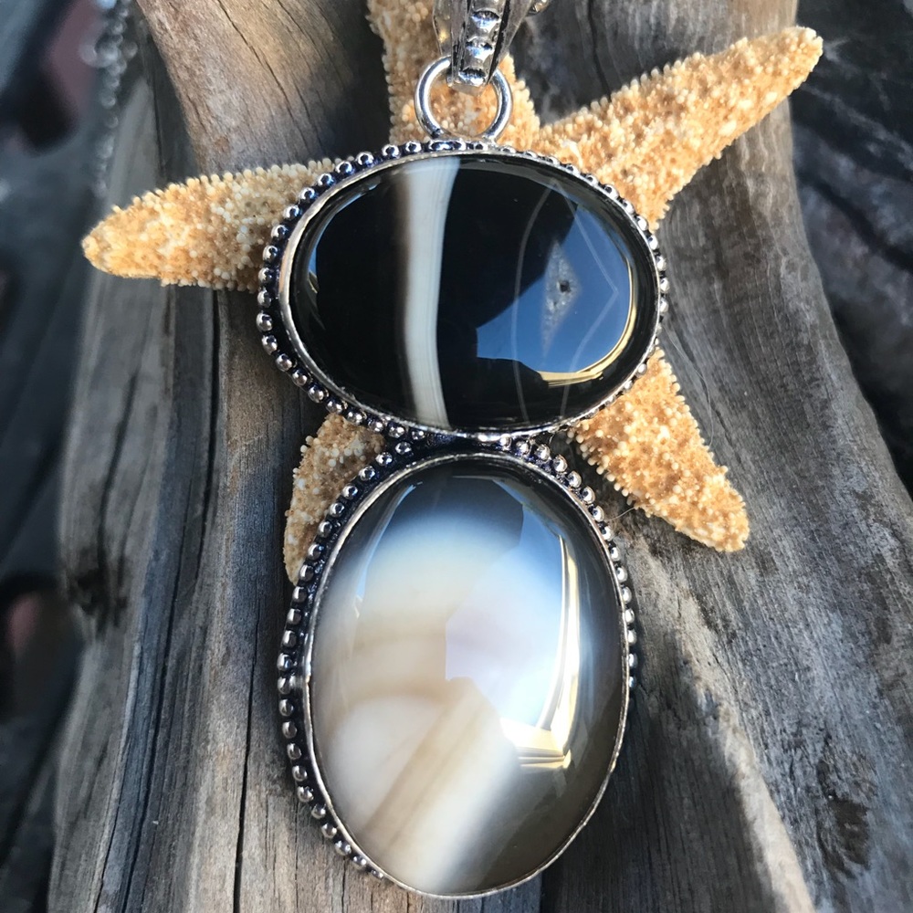 Black Agate Gemstone 925 Pendant